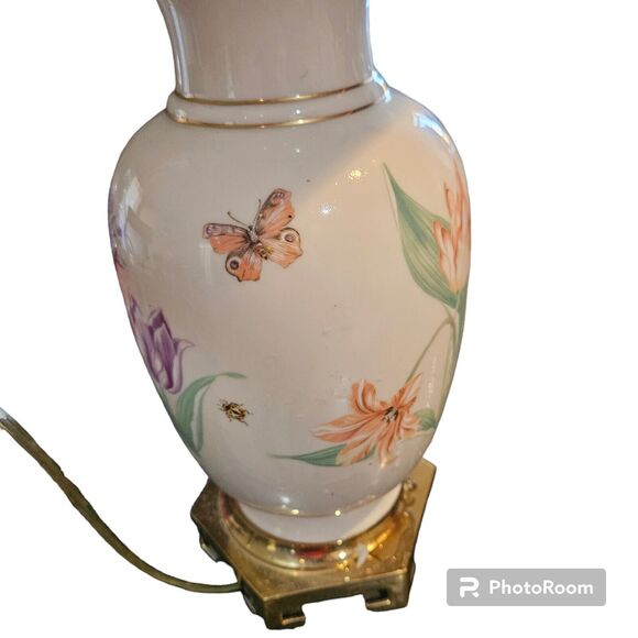 Large Lenox Porcelain Electric Table Lamp w/ Floral Design 26" Tall to Finial - Picture 2 of 5